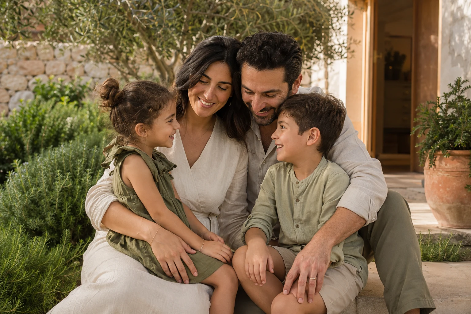 A family enjoying time together in their garden